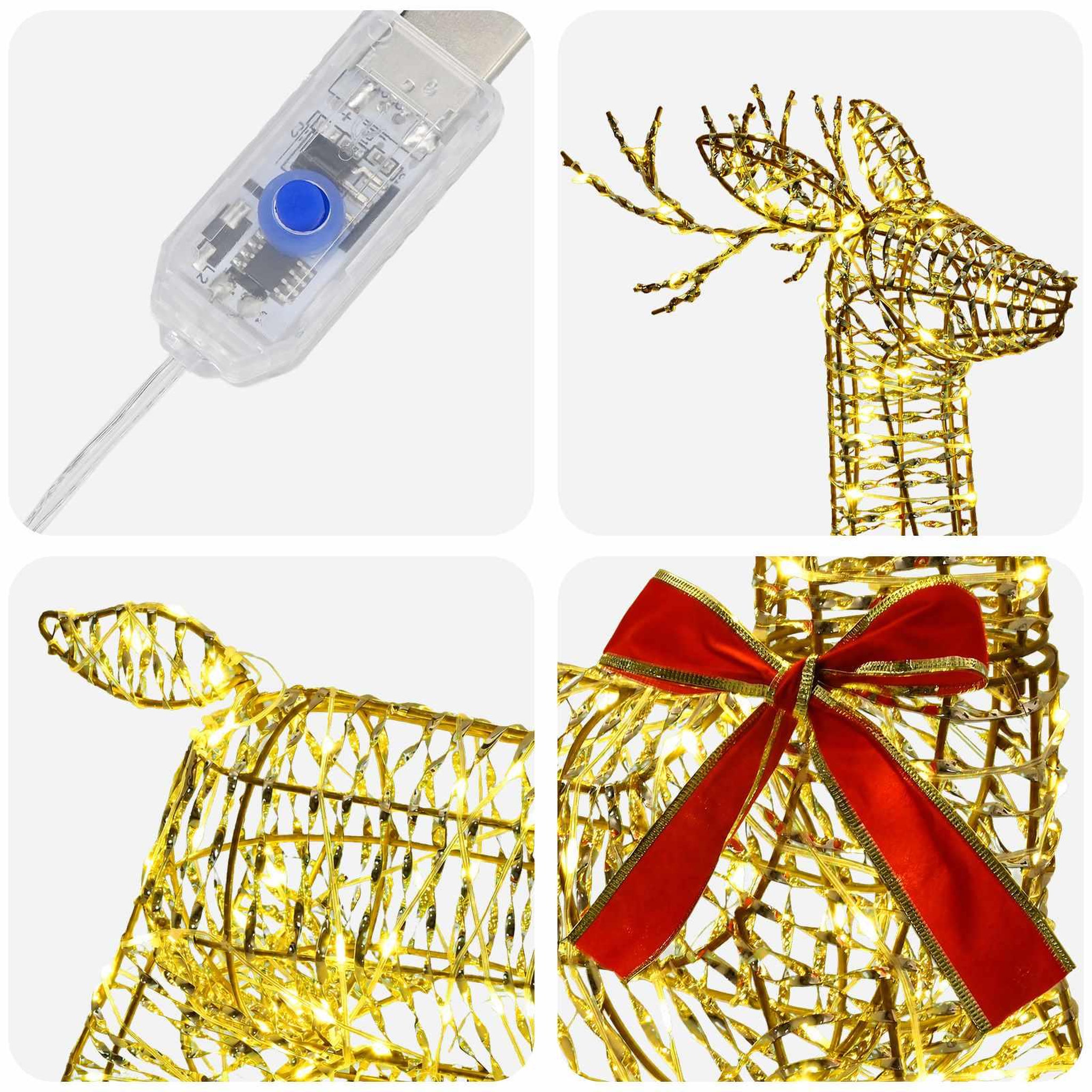 Voir la diapositive 6 : VIDAXL Renne de Noël 3D LOVIISA 140 LED Blanc chaud 55 x 22 x 63 cm