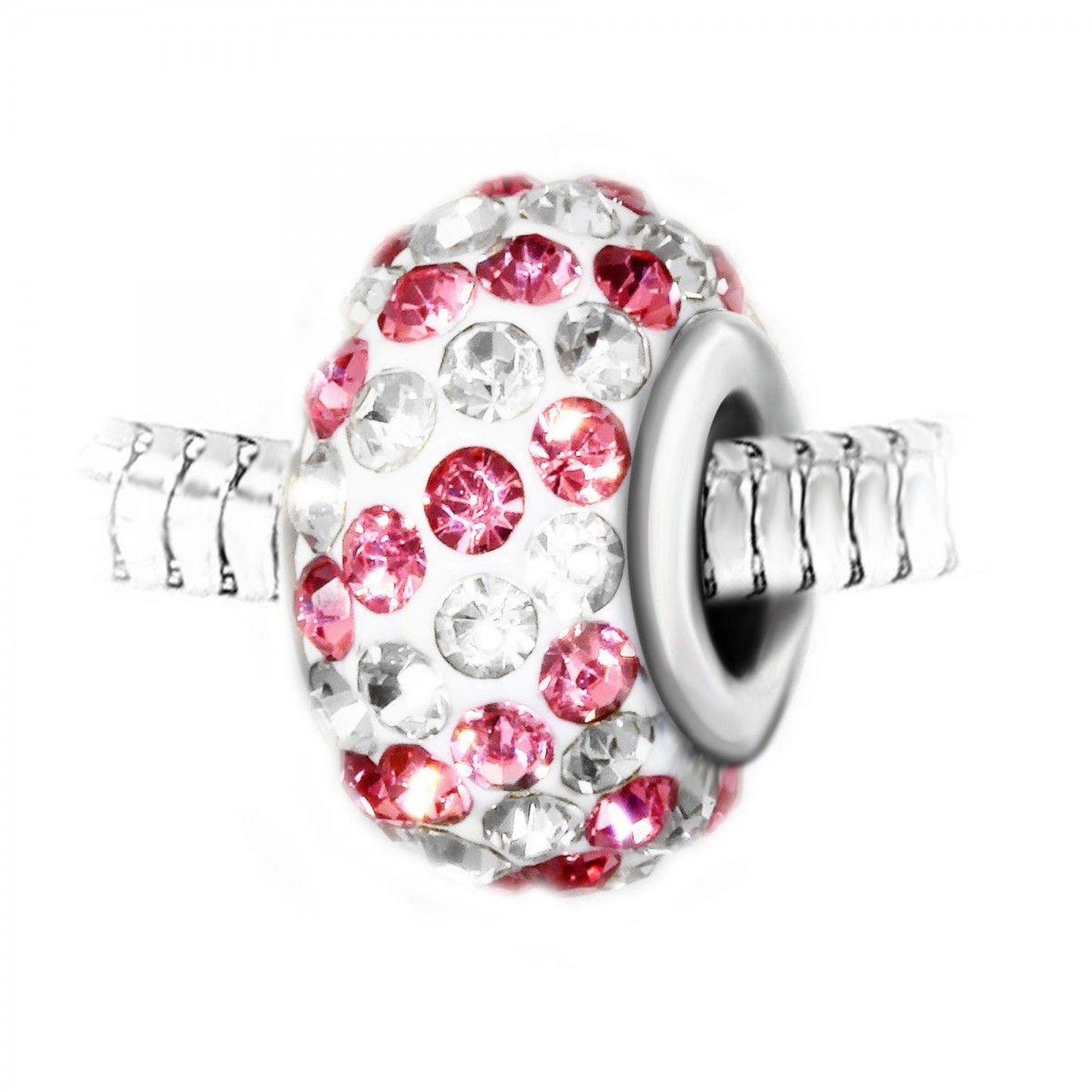 SC CRYSTAL Charm perle pavé de cristaux roses et blancs et acier par SC Crystal