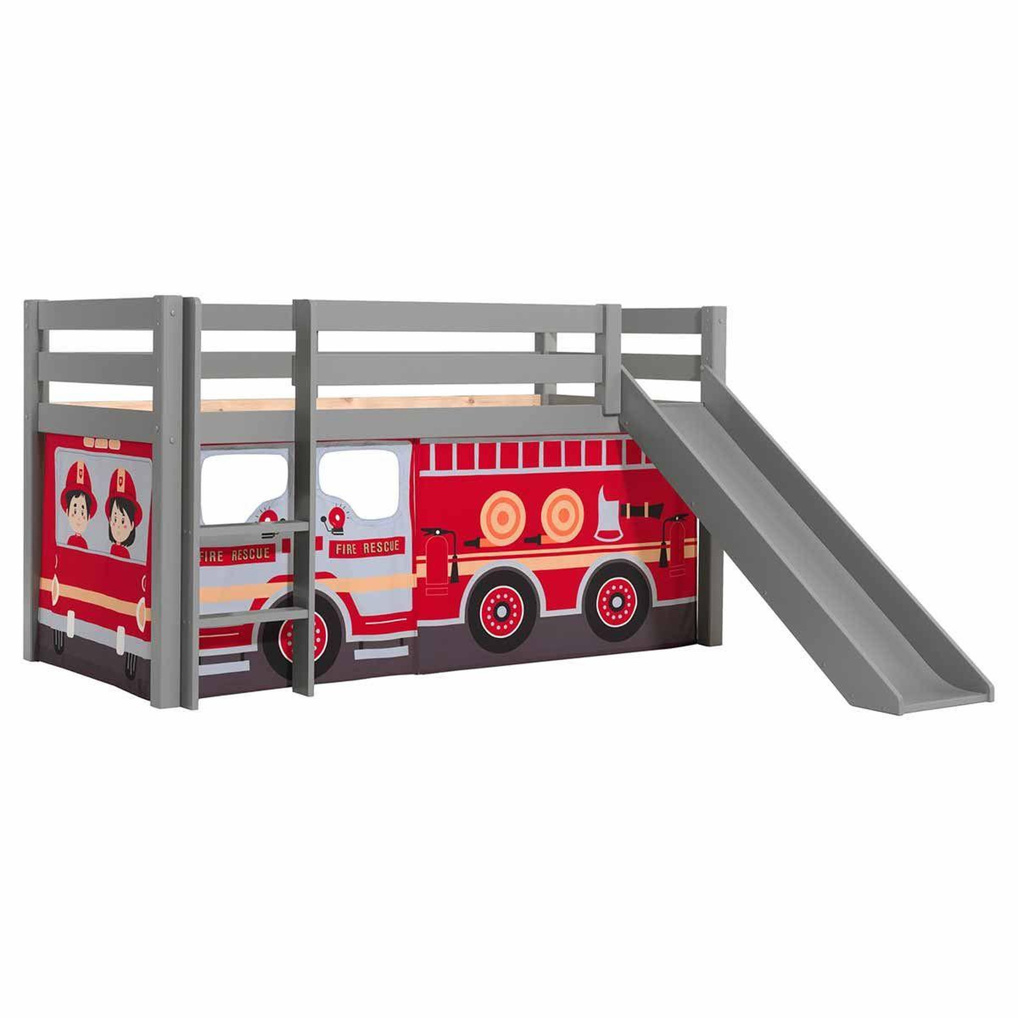 Paris Prix Lit enfant surélevé avec toboggan  pino fire truck  90x200cm gris