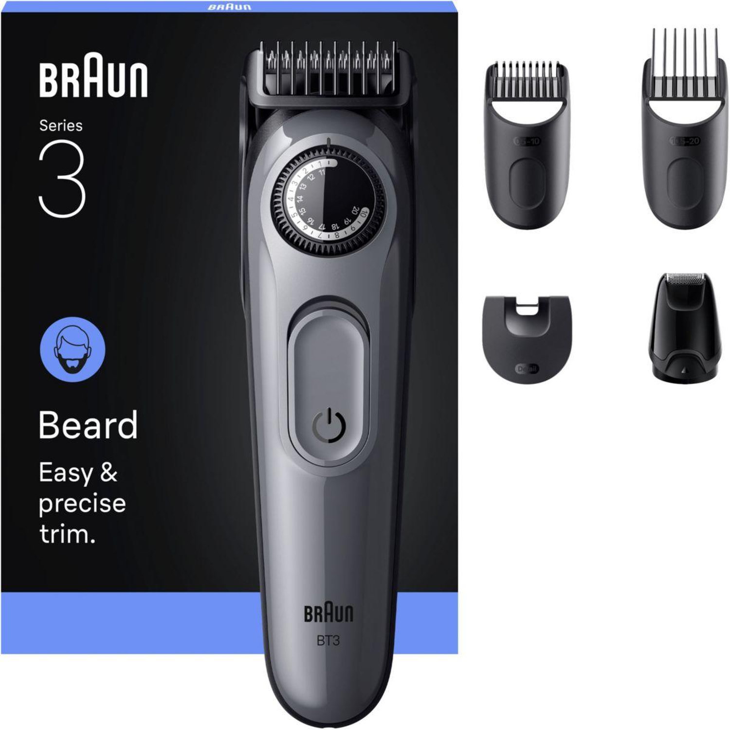 Tondeuse barbe BT3560, molette réglable, 40 hauteurs de coupe, précision 0,5 mm, autonomie 50 mn