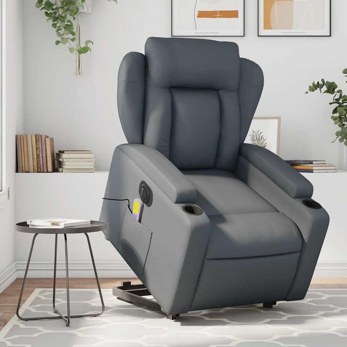 VIDAXL Fauteuil inclinable de massage electrique gris similicuir
