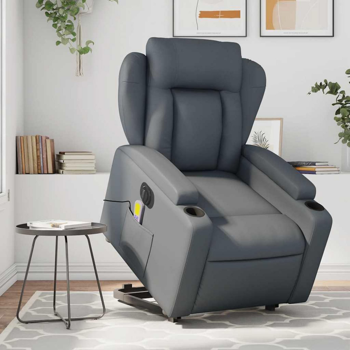 VIDAXL Fauteuil inclinable de massage electrique gris similicuir