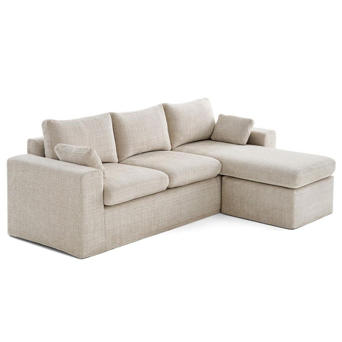 LISA DESIGN Calgary - canapé d'angle déhoussable et modulable 3 places + 1 pouf en velours texturé