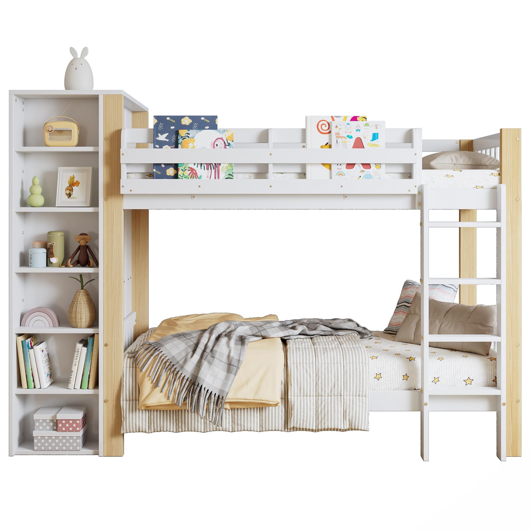MERAX Lit superposé 90x200cm bois et mdf coloris blanc+naturel