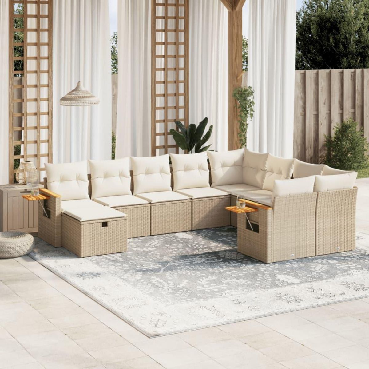 VIDAXL Salon de jardin avec coussins 10 pcs beige resine tressee
