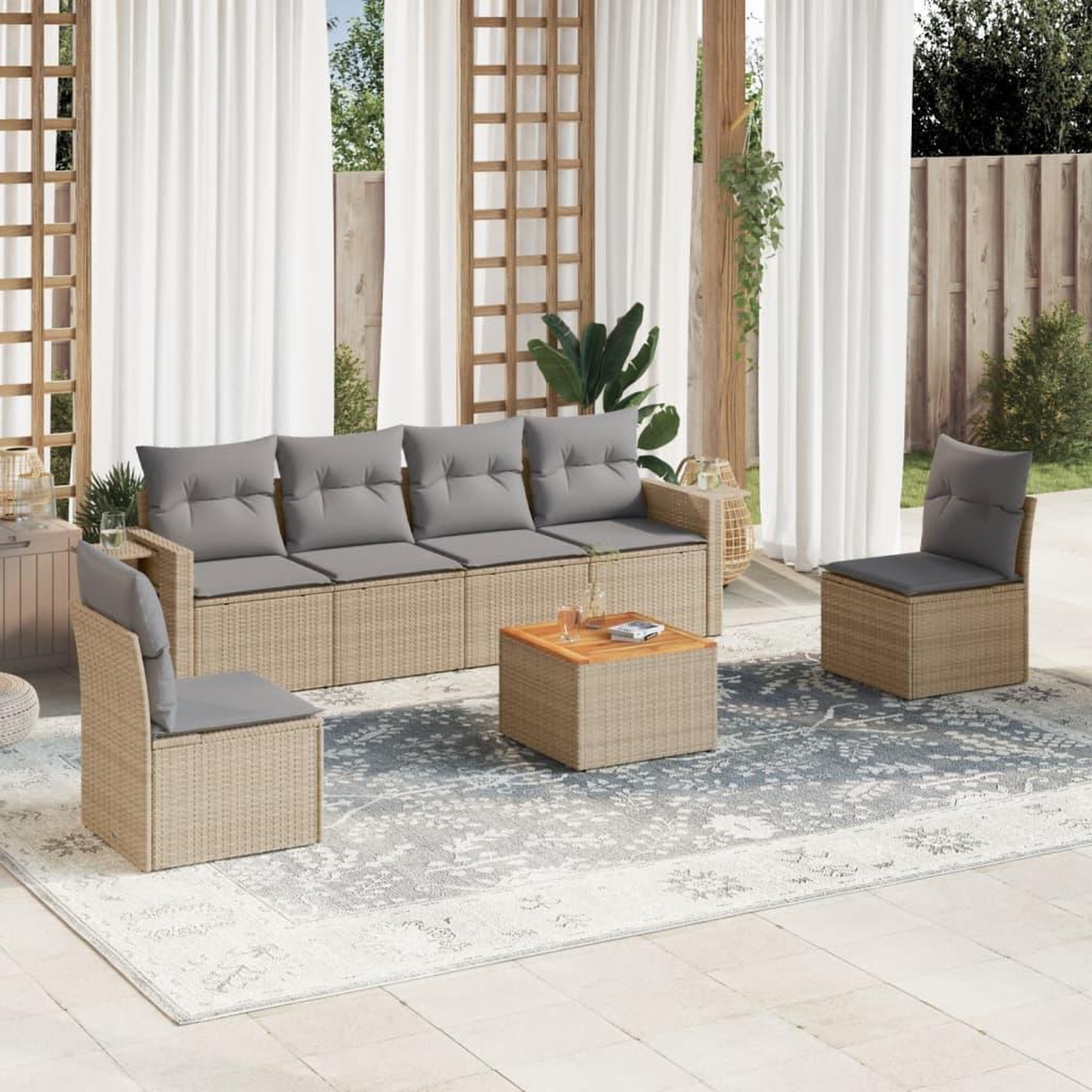 VIDAXL Salon de jardin avec coussins 7pcs melange beige resine tressee