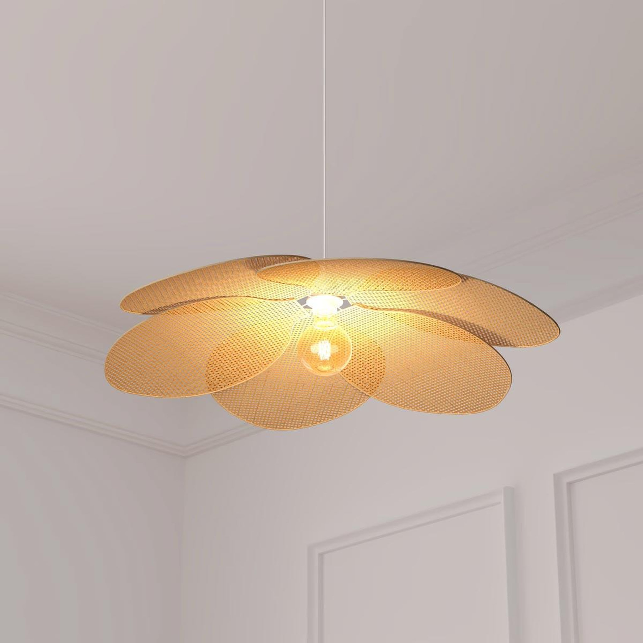 Voir la diapositive 3 : ATMOSPHERA Lampe suspension pétales en bambou  rym  62cm naturel
