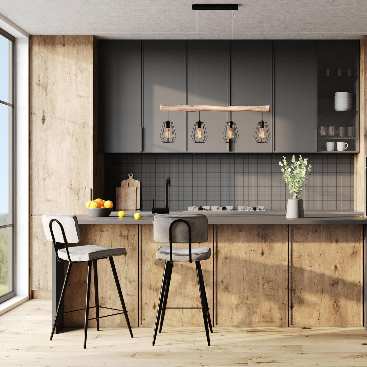 Rendez vous déco Lot de 2 chaises de bar mi-hauteur 66 cm cuir synthétique gris / noir - Texas