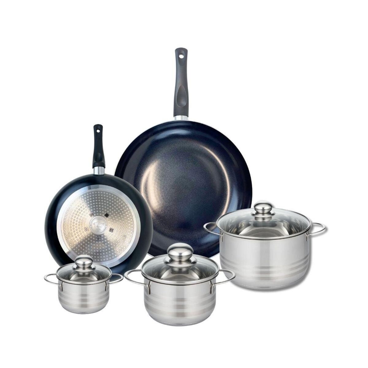 ELO Ensemble de 2 Poêles de cuisson 24 et 32 cm et 3 faitouts 12, 16 et 20 cm Elo Prima Brillant