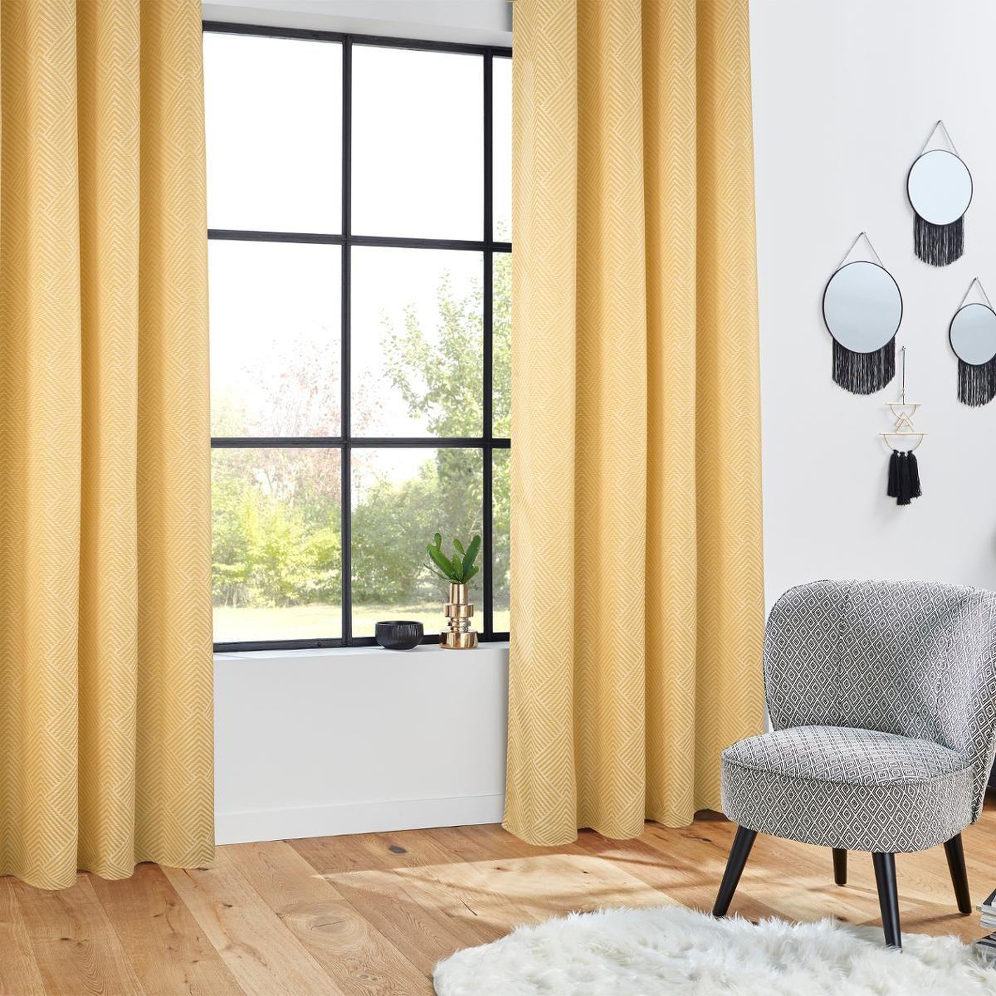 Voir la diapositive 1 : ATMOSPHERA Rideau à œillets jacquard  geomy  140x260cm ocre