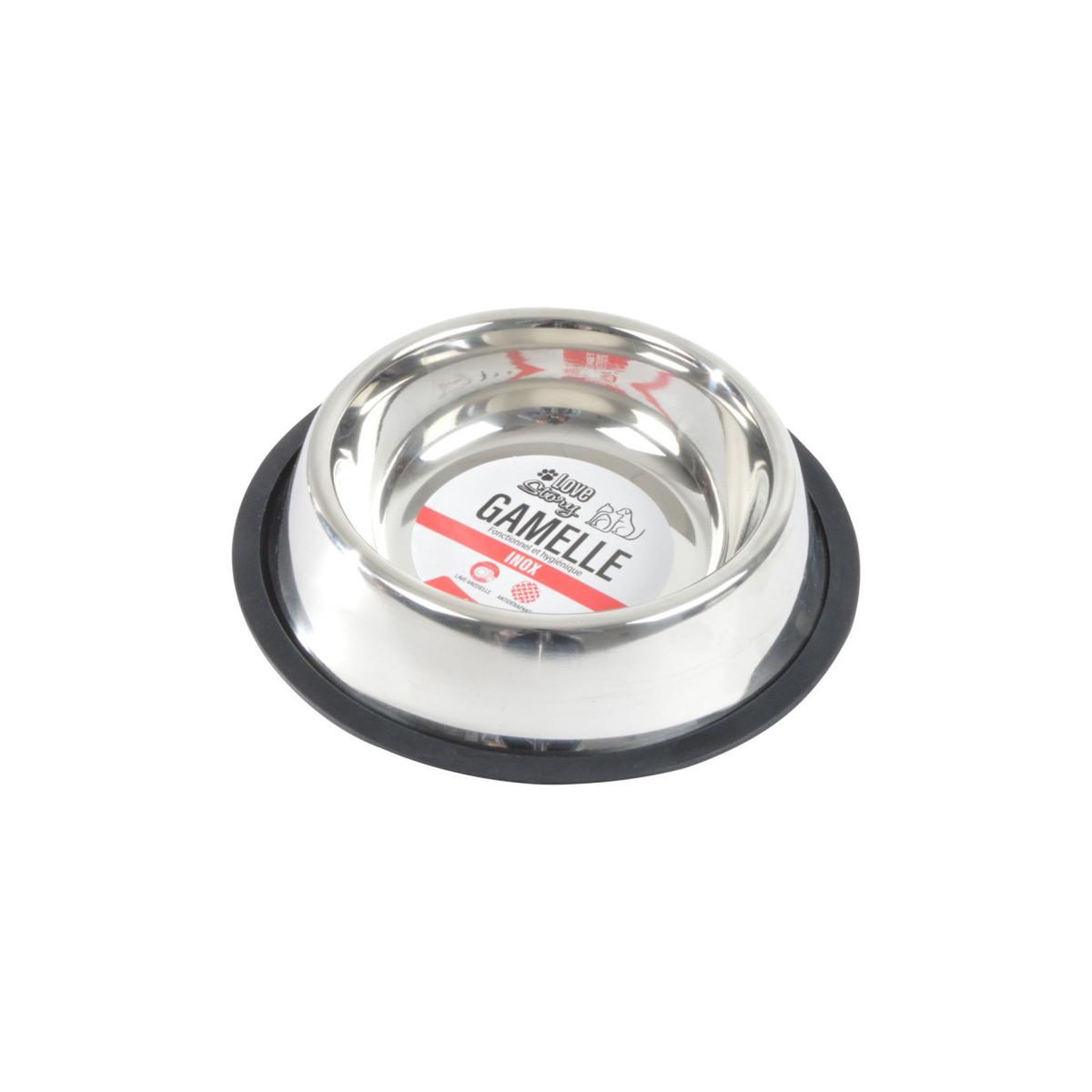 Voir la diapositive 3 : LOVE STORY Gamelle antidérapante chien & chat  inox  25cm argent