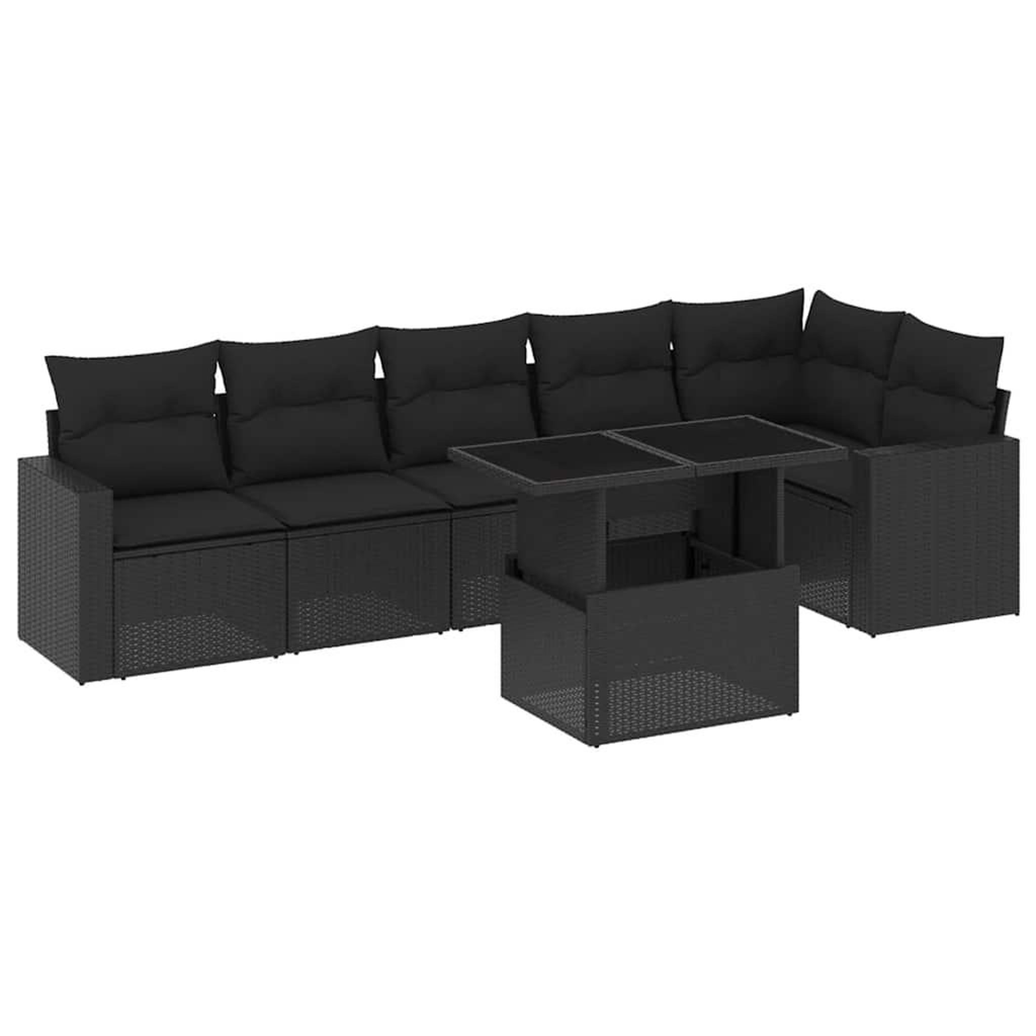 Voir la diapositive 2 : VIDAXL Salon de jardin 7 pcs avec coussins noir resine tressee