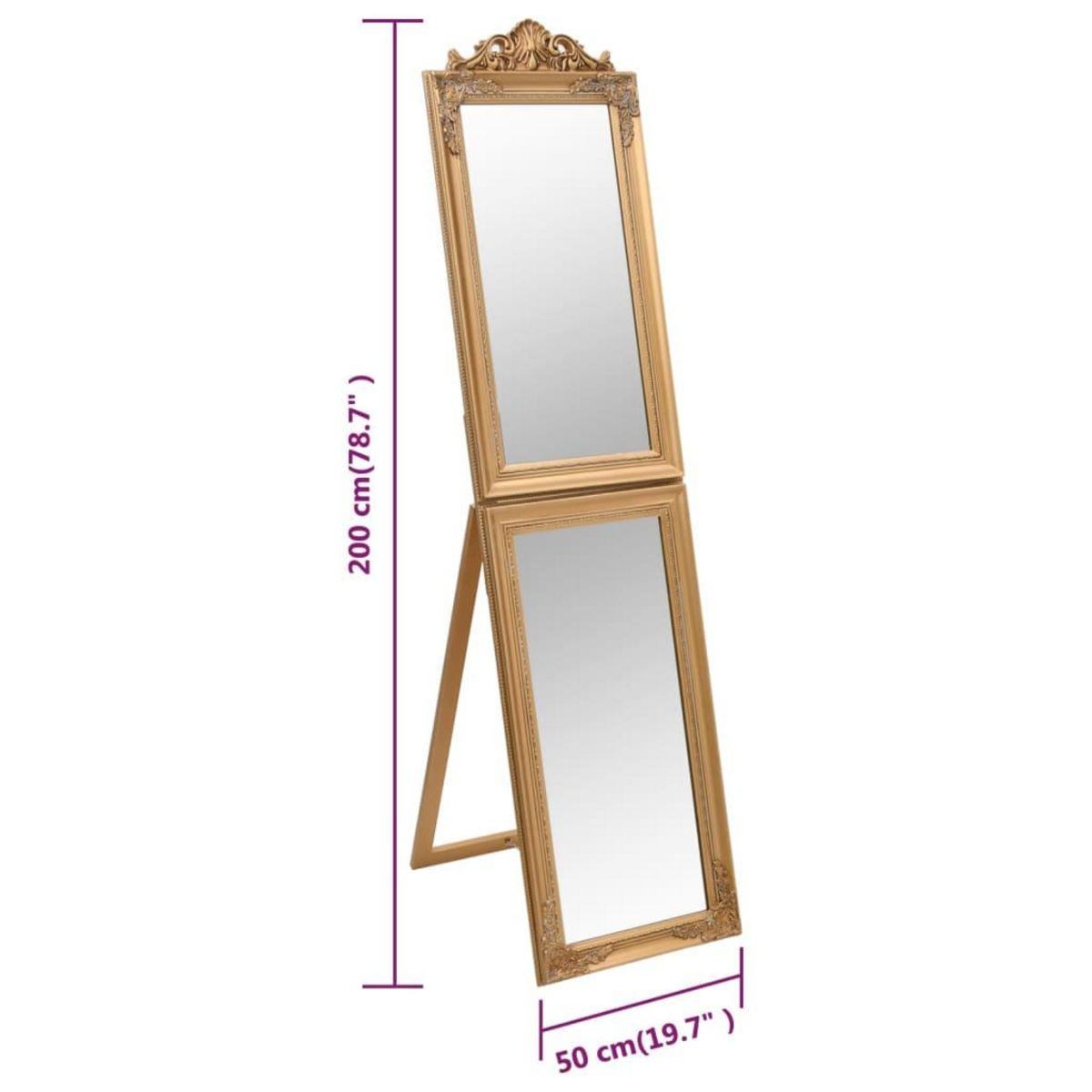 VIDAXL Miroir sur pied Dore 50x200 cm