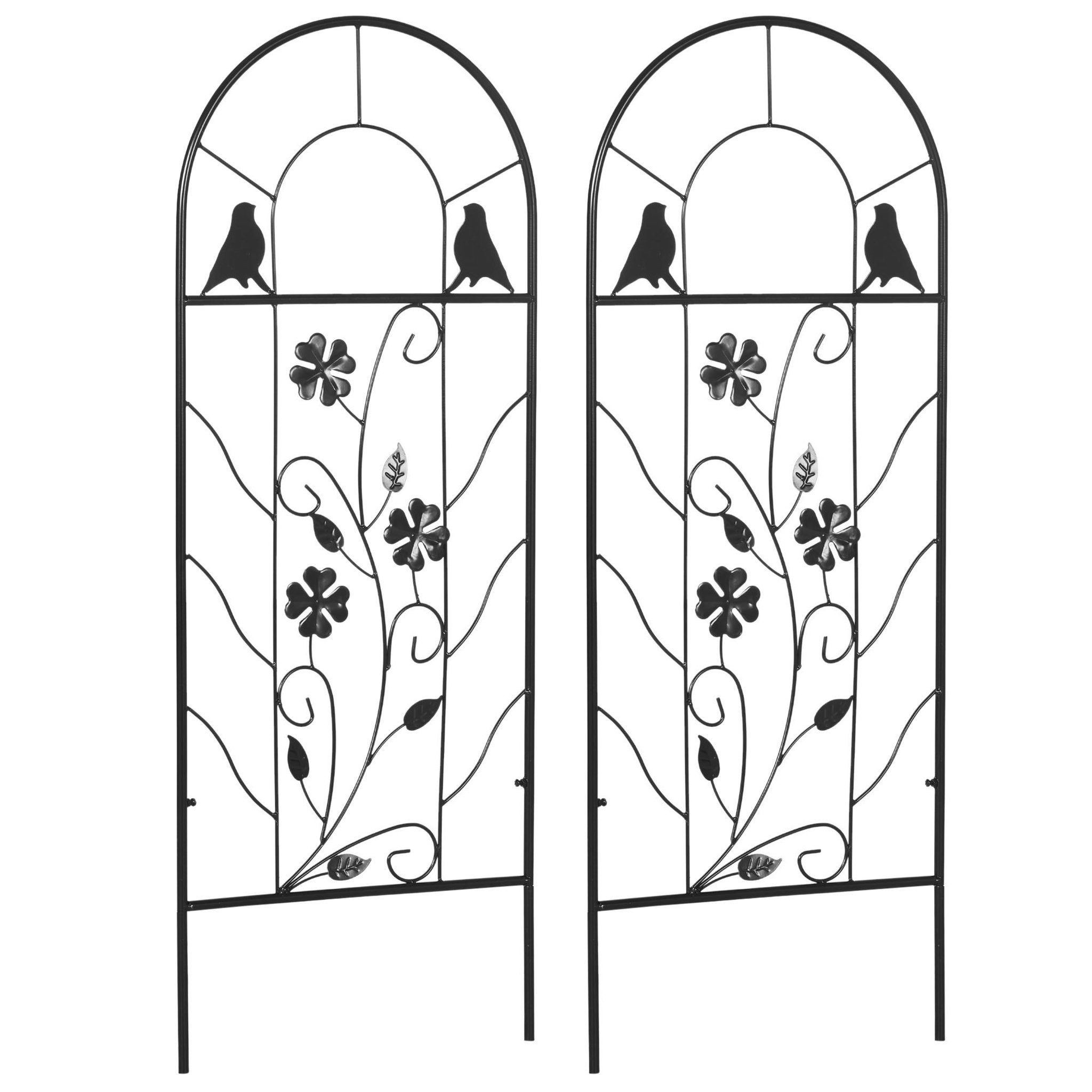OUTSUNNY Lot de 2 treillis de jardin supports pour plantes grimpantes - dim. 38L x 98H cm - métal époxy noir