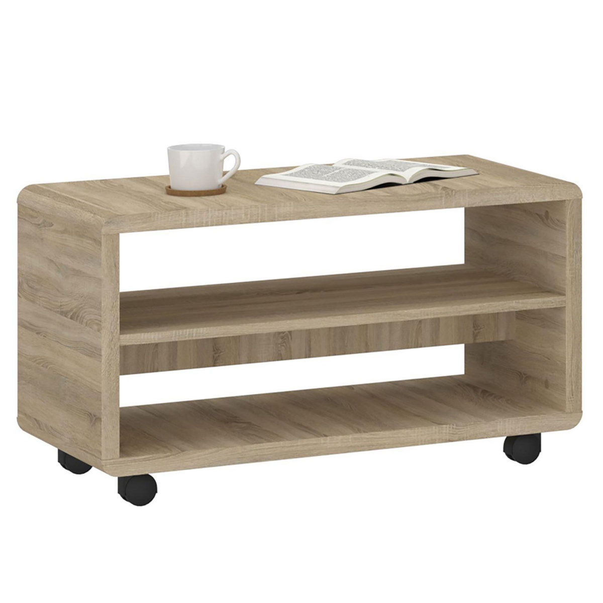 IDIMEX Meuble TV sur roulettes ISABA avec 2 niches, en mélaminé