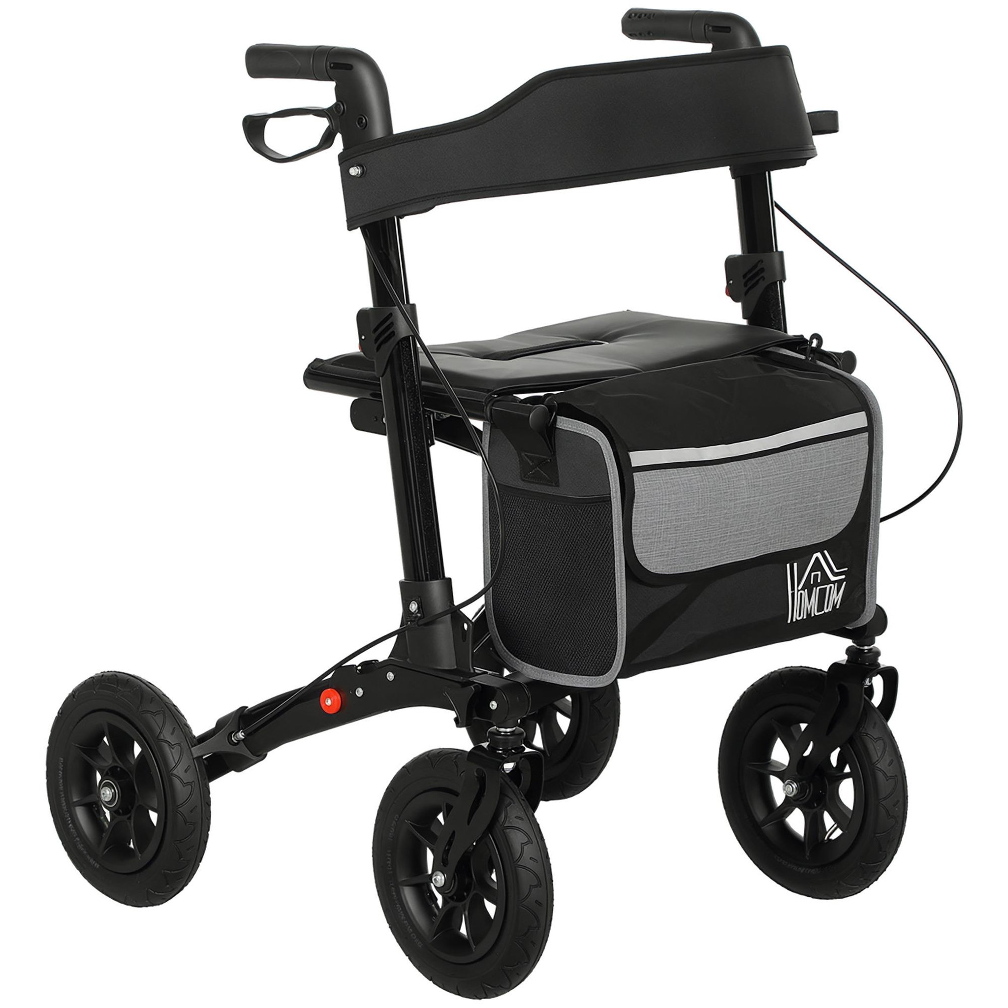 HOMCOM Déambulateur pliable réglable 4 roues siège et sacoche intégrés alu noir