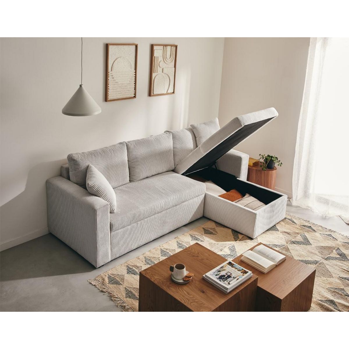 BEST MOBILIER Cyrus - canapé d'angle réversible 4 places - convertible avec coffre - en velours côtelé