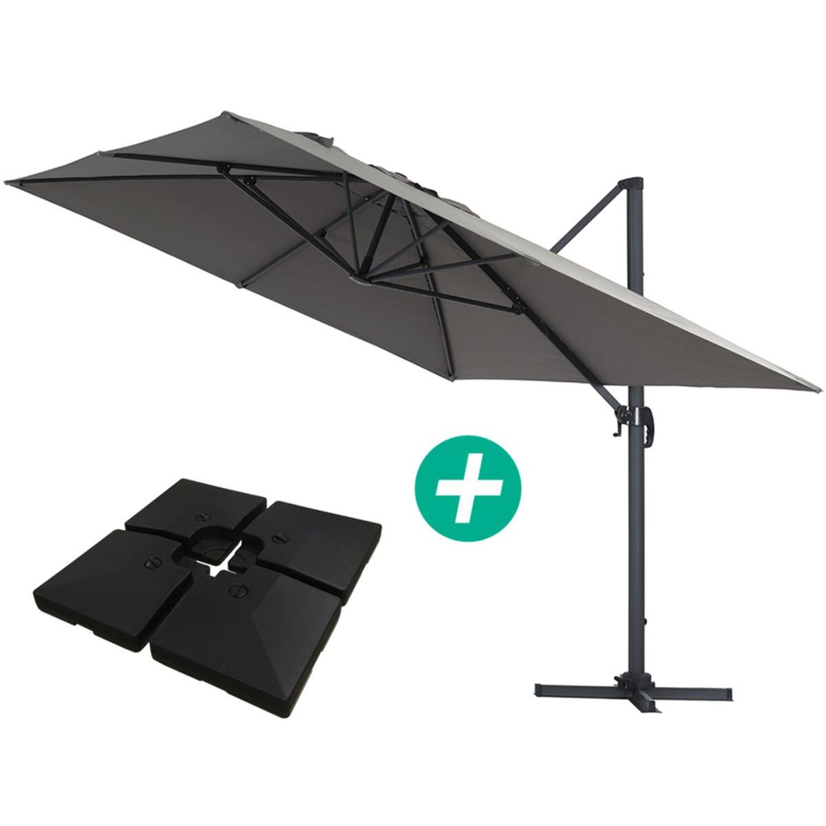 Habitat et Jardin Parasol jardin déporté Alu  Sun 4   - Rectangle - 3 x 4 m - Gris - Dalles à lester incluses