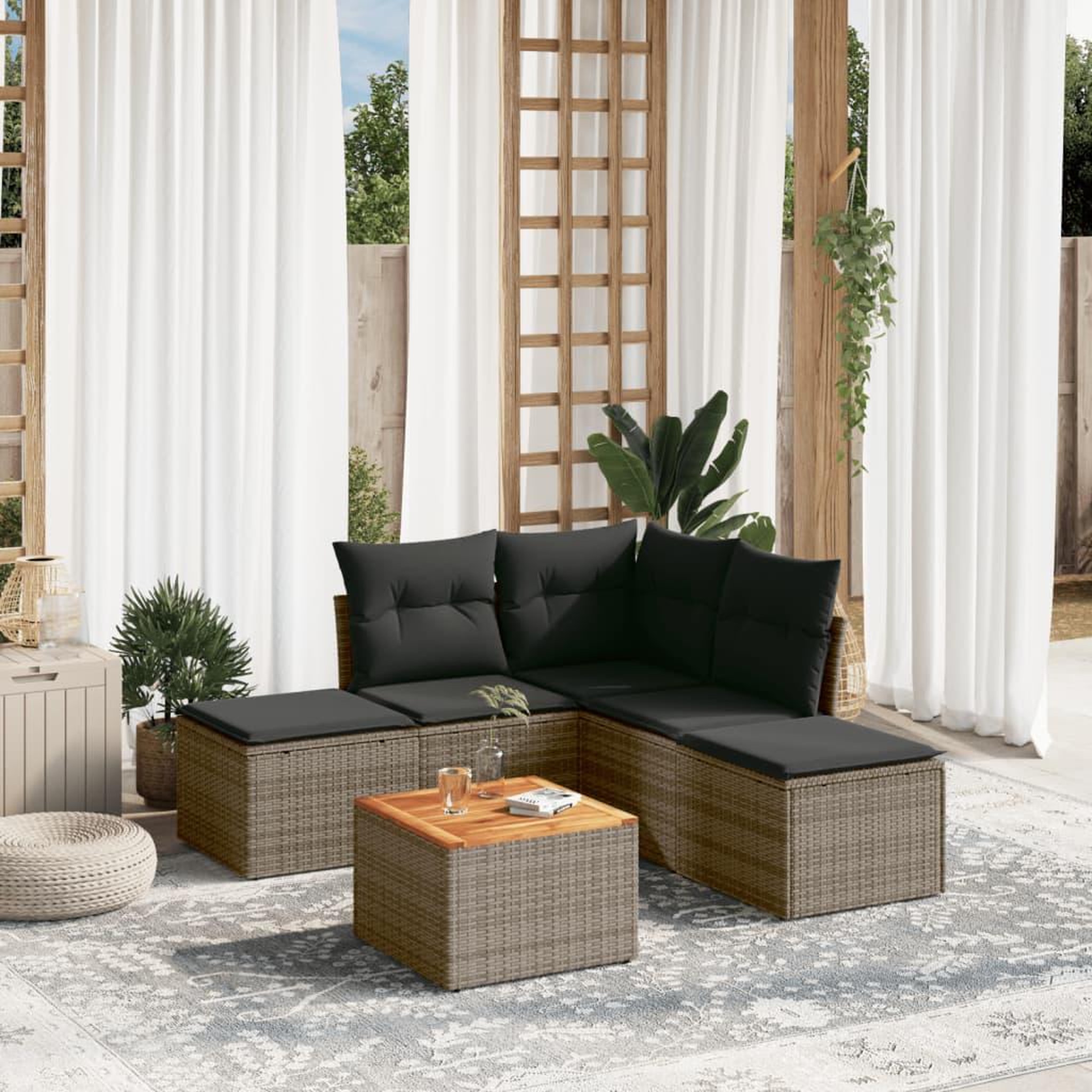 VIDAXL Salon de jardin 6 pcs avec coussins gris resine tressee