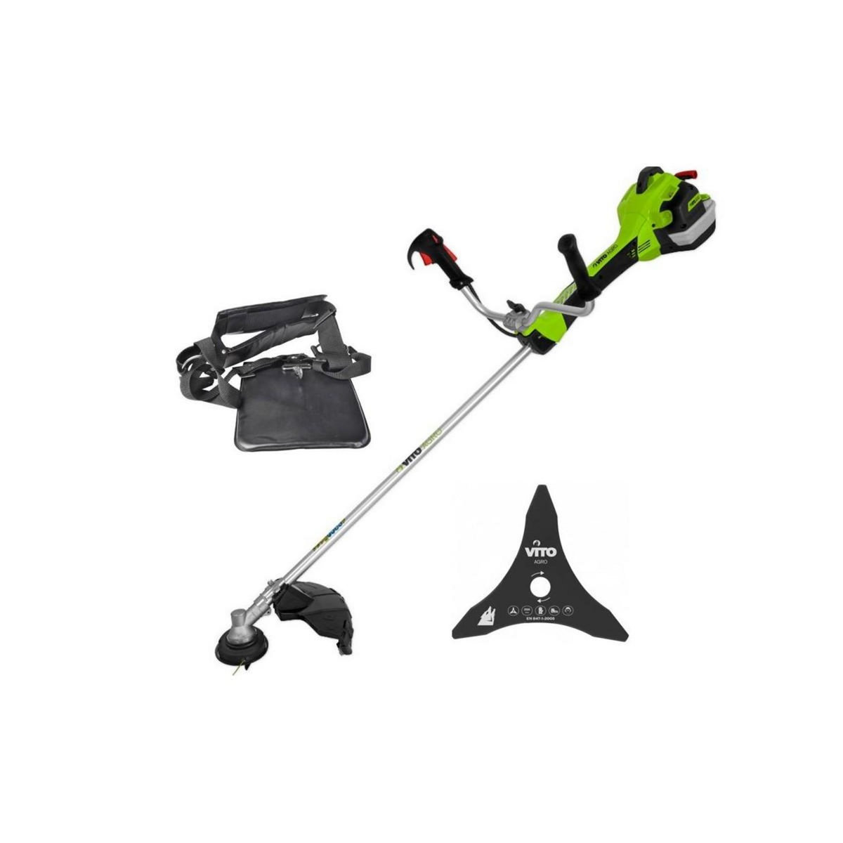 VITO Garden Debroussailleuse thermique 47Cm3 Moteur 2T 2.7CV + Bobine  avec fil + lame 3 dents + Harnais VITO