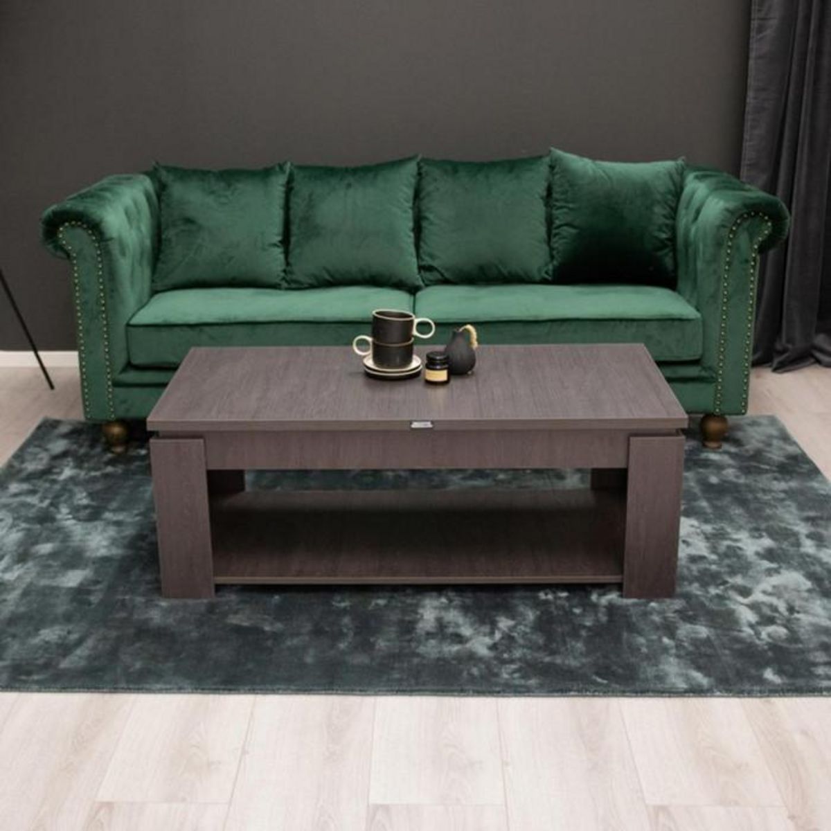 Paris Prix Canapé 3 Places en Velours  Chesterfield  217cm Vert