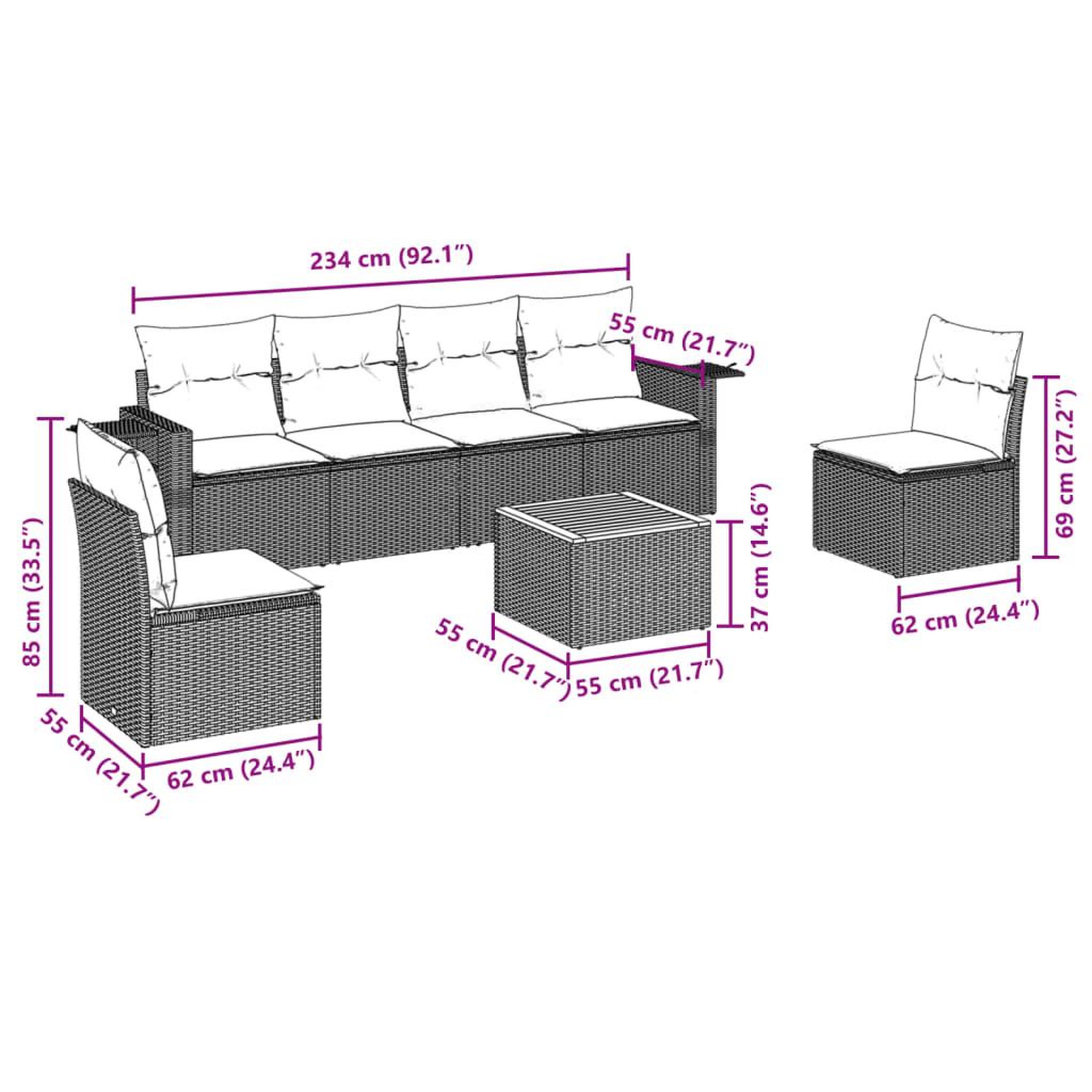 Voir la diapositive 3 : VIDAXL Salon de jardin avec coussins 7 pcs gris resine tressee