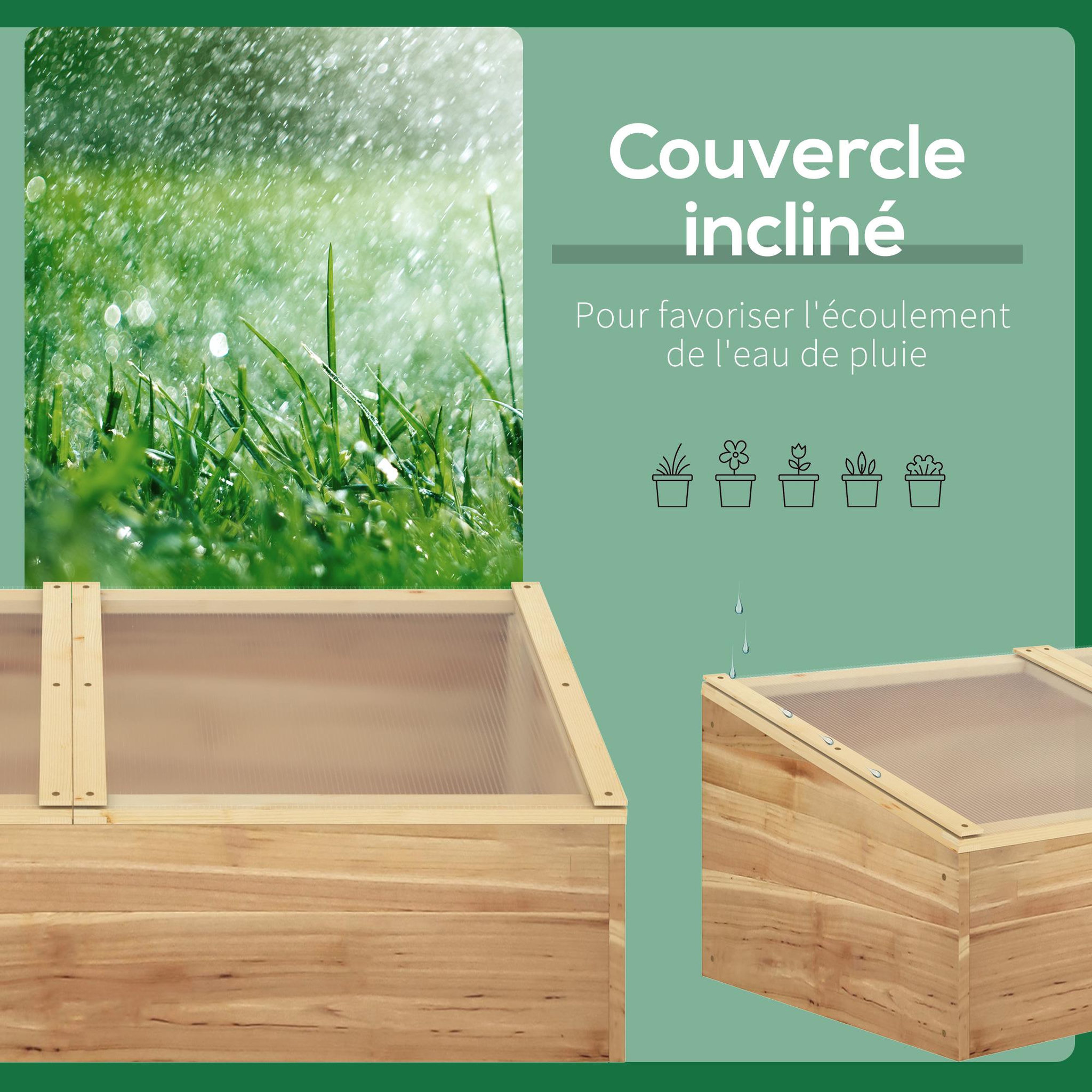 Voir la diapositive 5 : OUTSUNNY Mini serre de jardin serre pour semis dim. 100l x 50l x 36h cm toit 2 pans ouvrables séparement panneaux de polycarbonate bois sapin pré-huilé