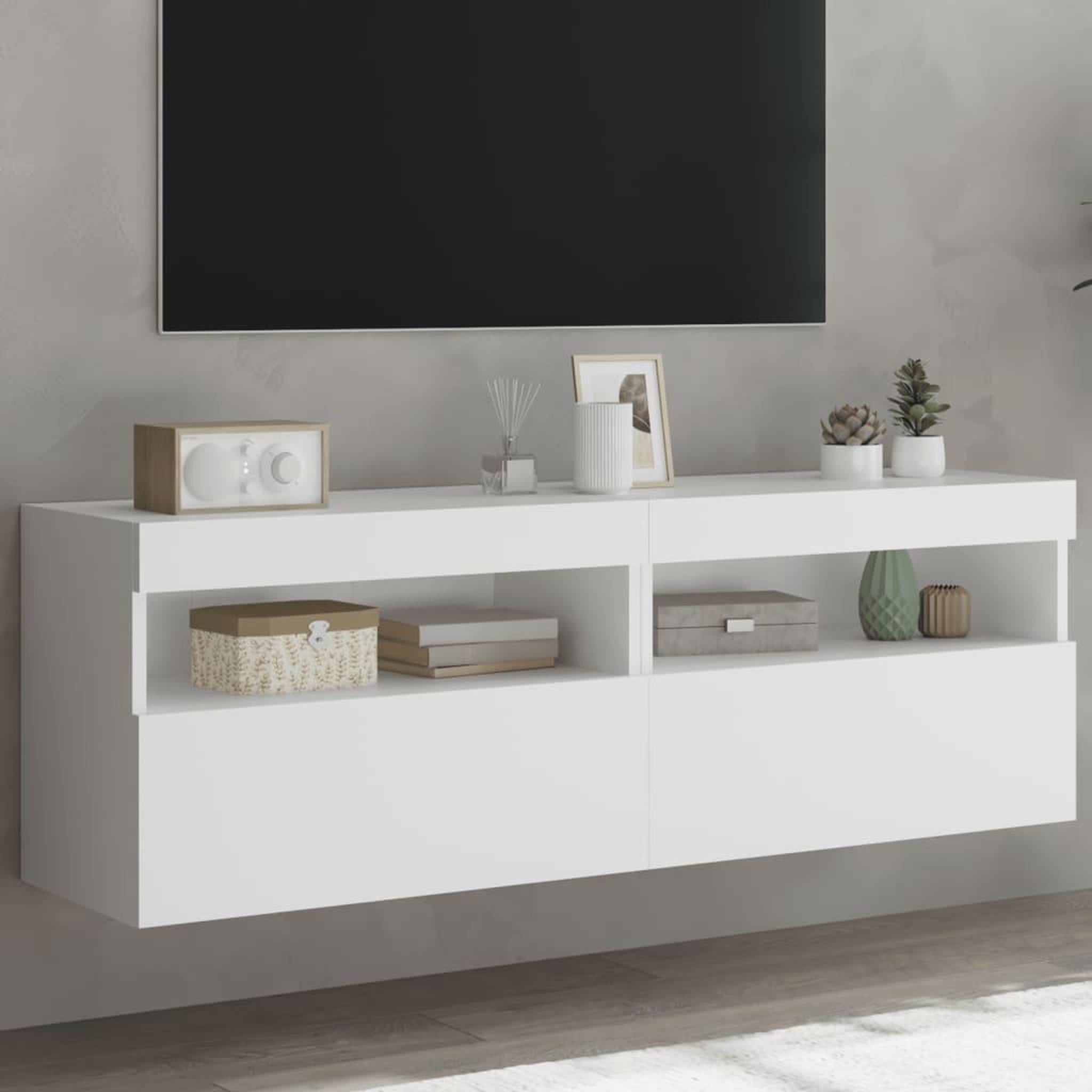 VIDAXL Meubles TV muraux avec lumieres LED 2 pcs blanc 60x30x40 cm