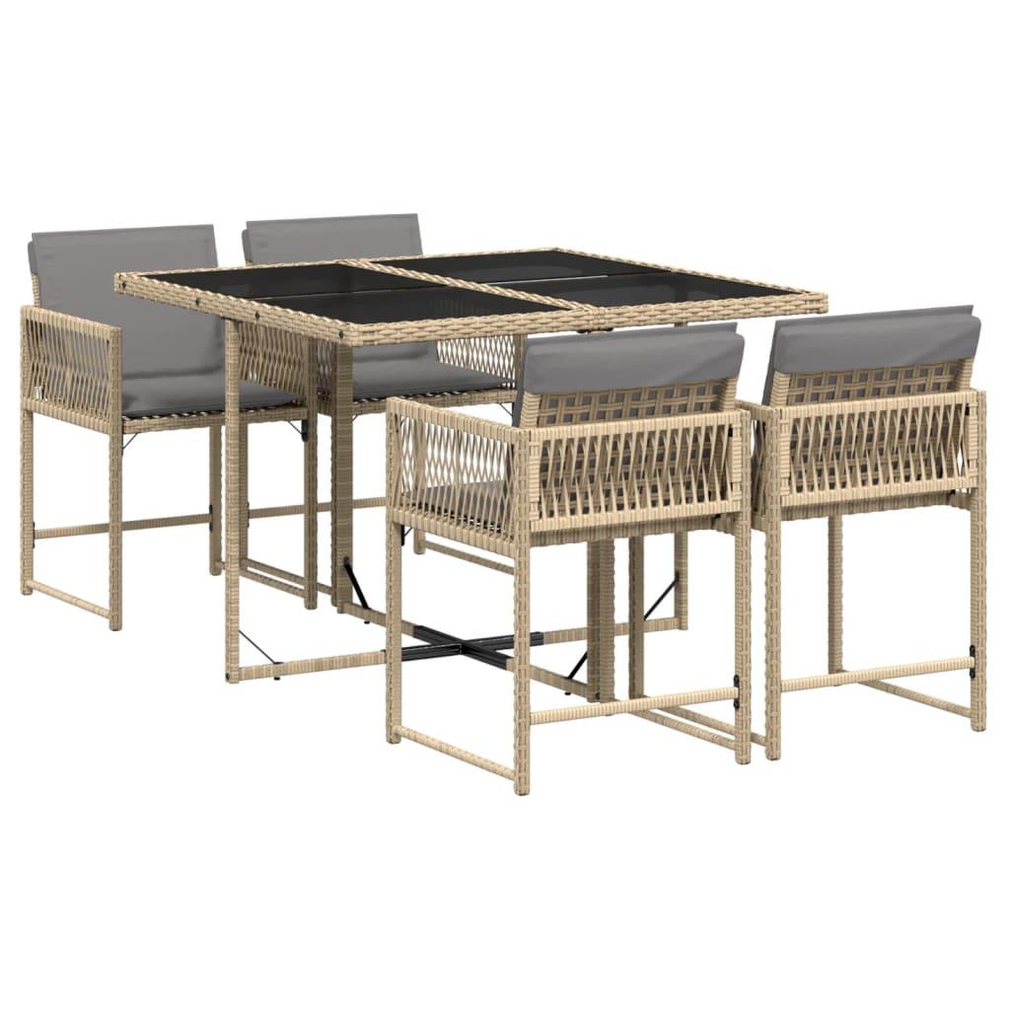 Voir la diapositive 2 : VIDAXL Ensemble a manger de jardin coussins 5 pcs melange beige rotin