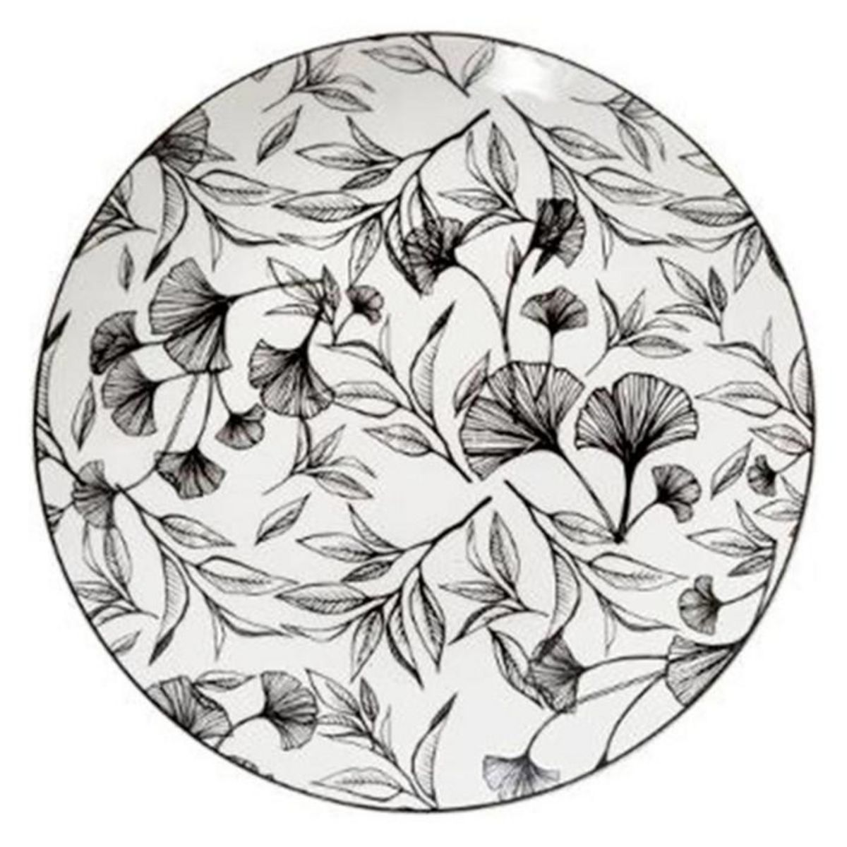 SECRET DE GOURMET Lot de 6 Assiettes à Dessert  Black Floral  20cm Noir