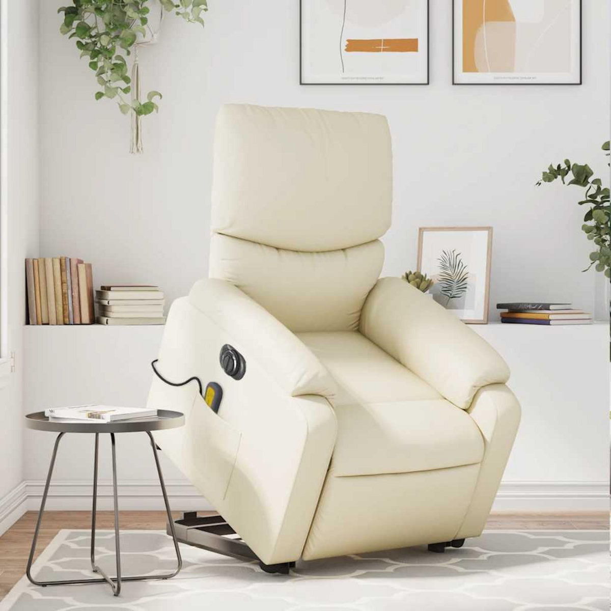 VIDAXL Fauteuil inclinable de massage electrique creme similicuir