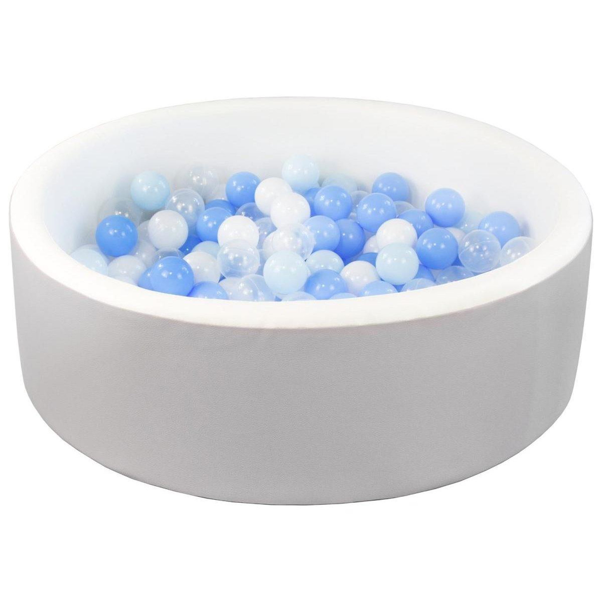 VELINDA Piscine à balles en similicuir avec 200 balles — piscine blanc gris, balles blanc bleu