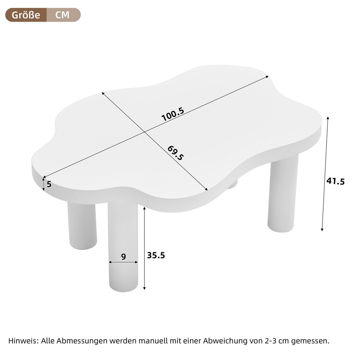 MERAX Table basse forme atypique blanc - 69.5x100.5 cm mdf