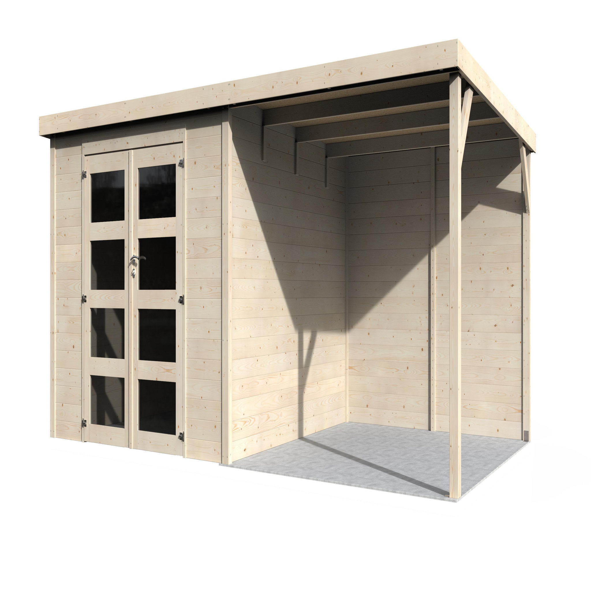 Voir la diapositive 2 : DECOR ET JARDIN Abri de jardin bois avec auvent - 8,65m² + 7,84m² - DELICES