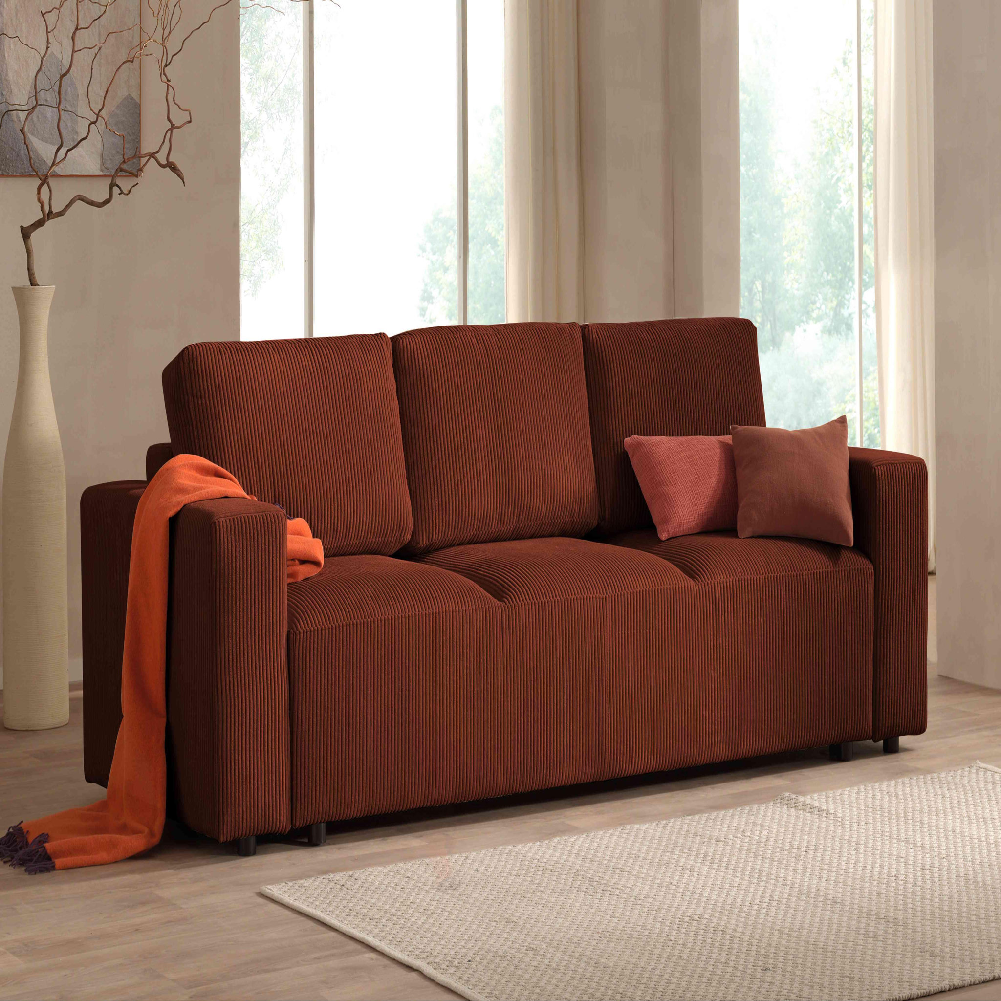 Voir la diapositive 2 : LISA DESIGN Livy - canapé droit convertible - avec coffre - en velours côtelé - 3 places
