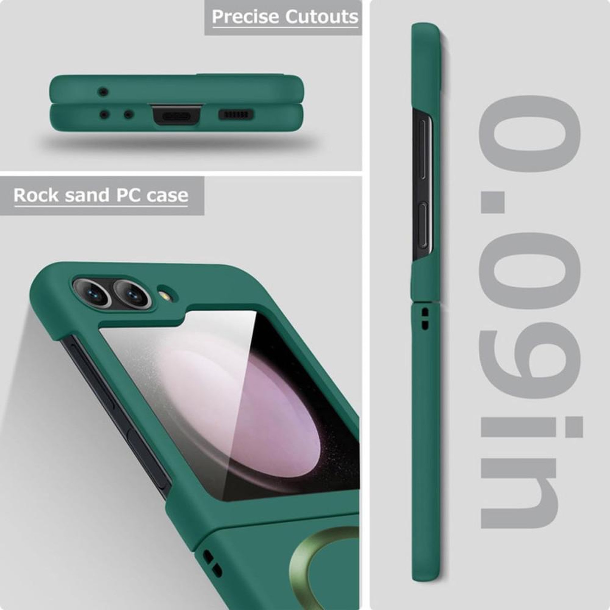 Voir la diapositive 5 : Coque de protection magnétique vert mat avec anneau pour Samsung Galaxy Z Flip 5
