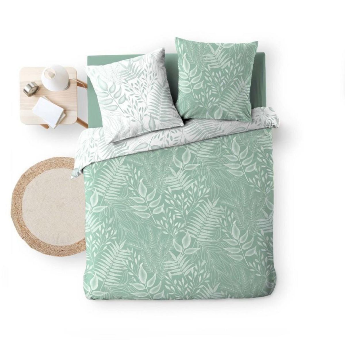 Douceur d'Intérieur Housse de couette 240x220 + 2 taies CASSIA sauge 100% coton