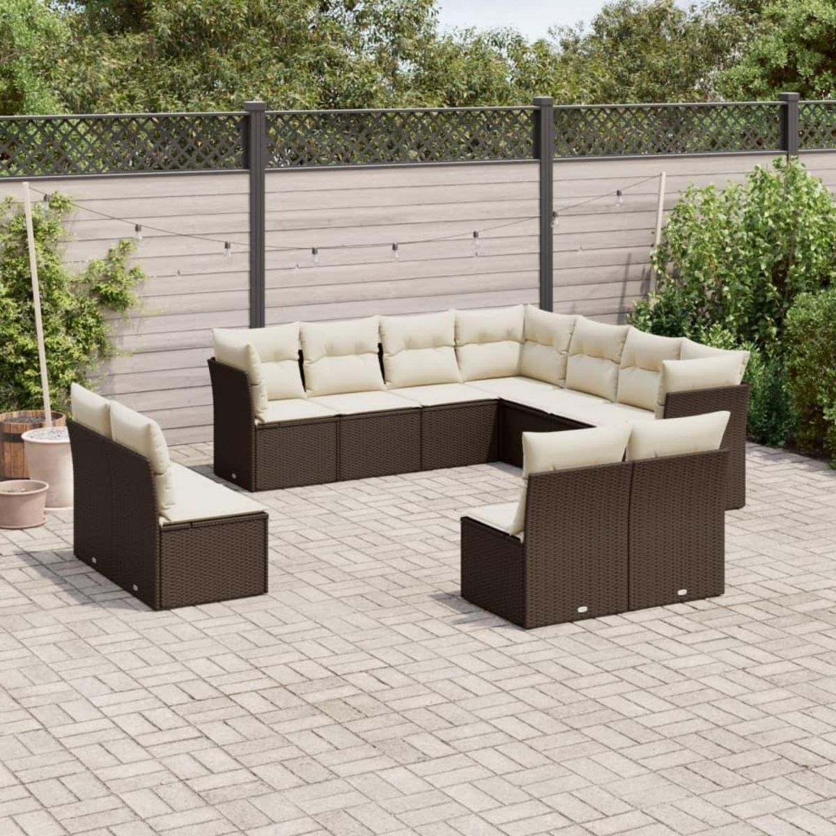 VIDAXL Salon de jardin et coussins 11 pcs marron resine tressee