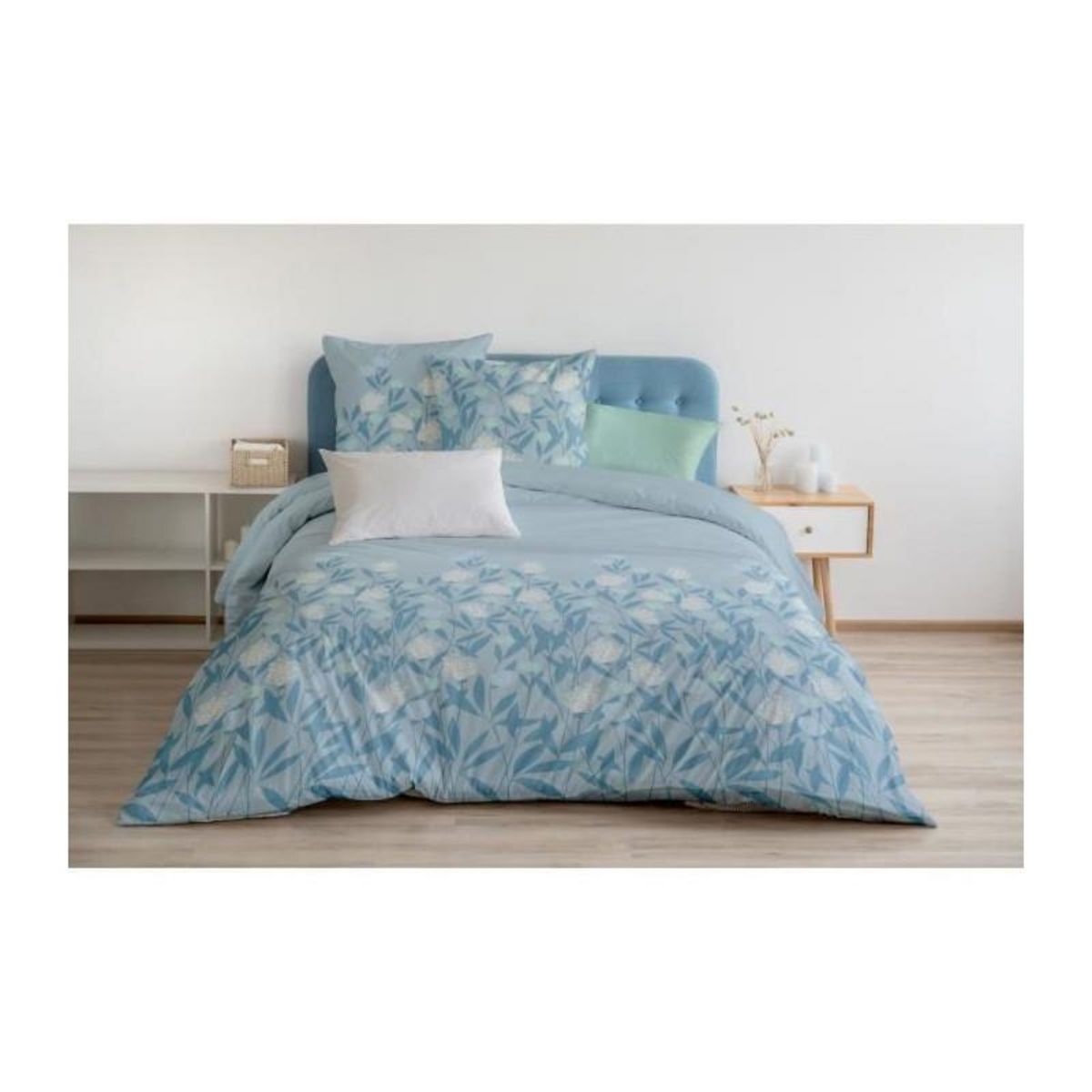 HOME LINGE PASSION Parure de couette HOME LINGE PASSION Tempete Florale - 3 Pcs - 240 x 260 - 100% Coton 57 Fils - Bleu