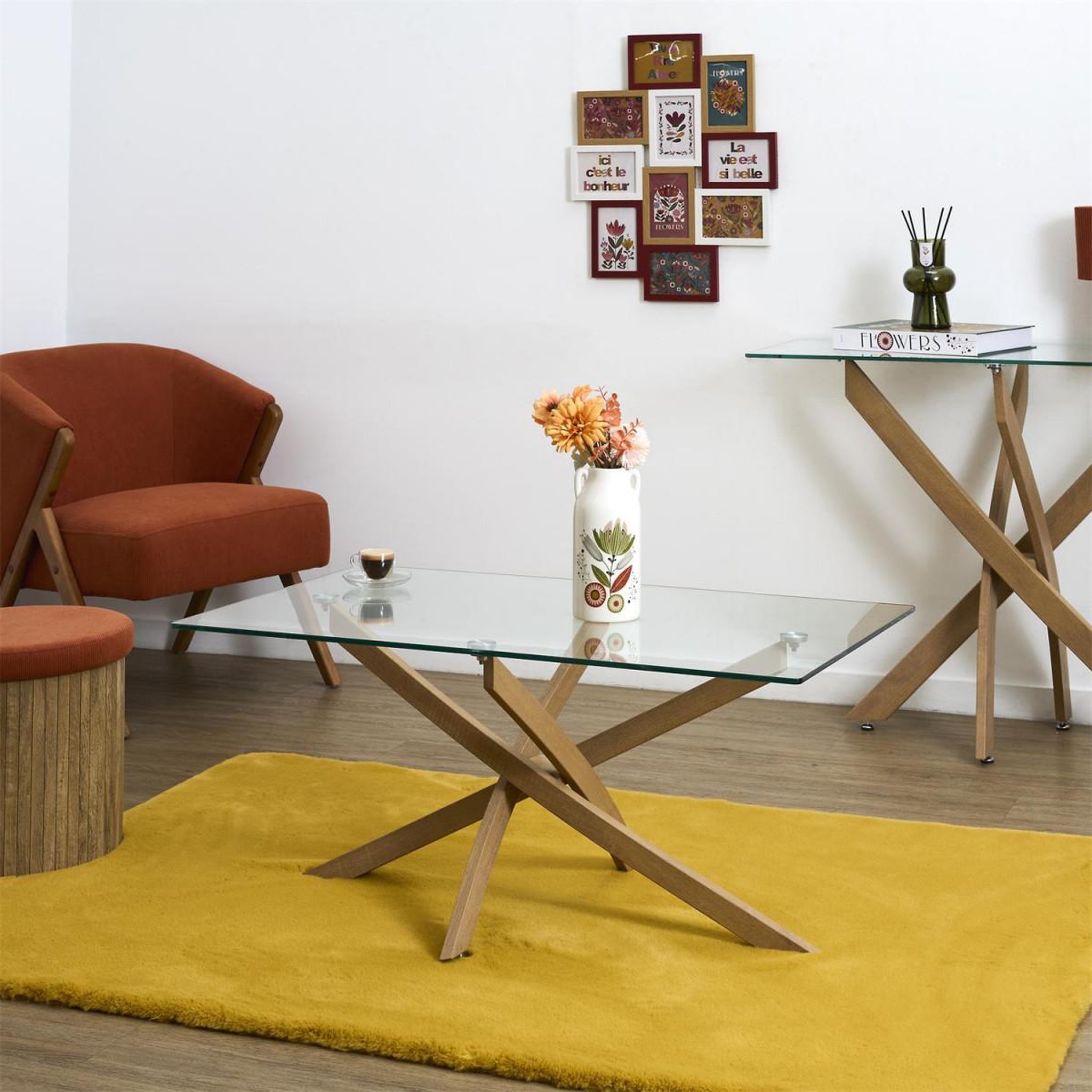Voir la diapositive 5 : The Home Deco Factory Table basse en verre  heritage  100cm transparent