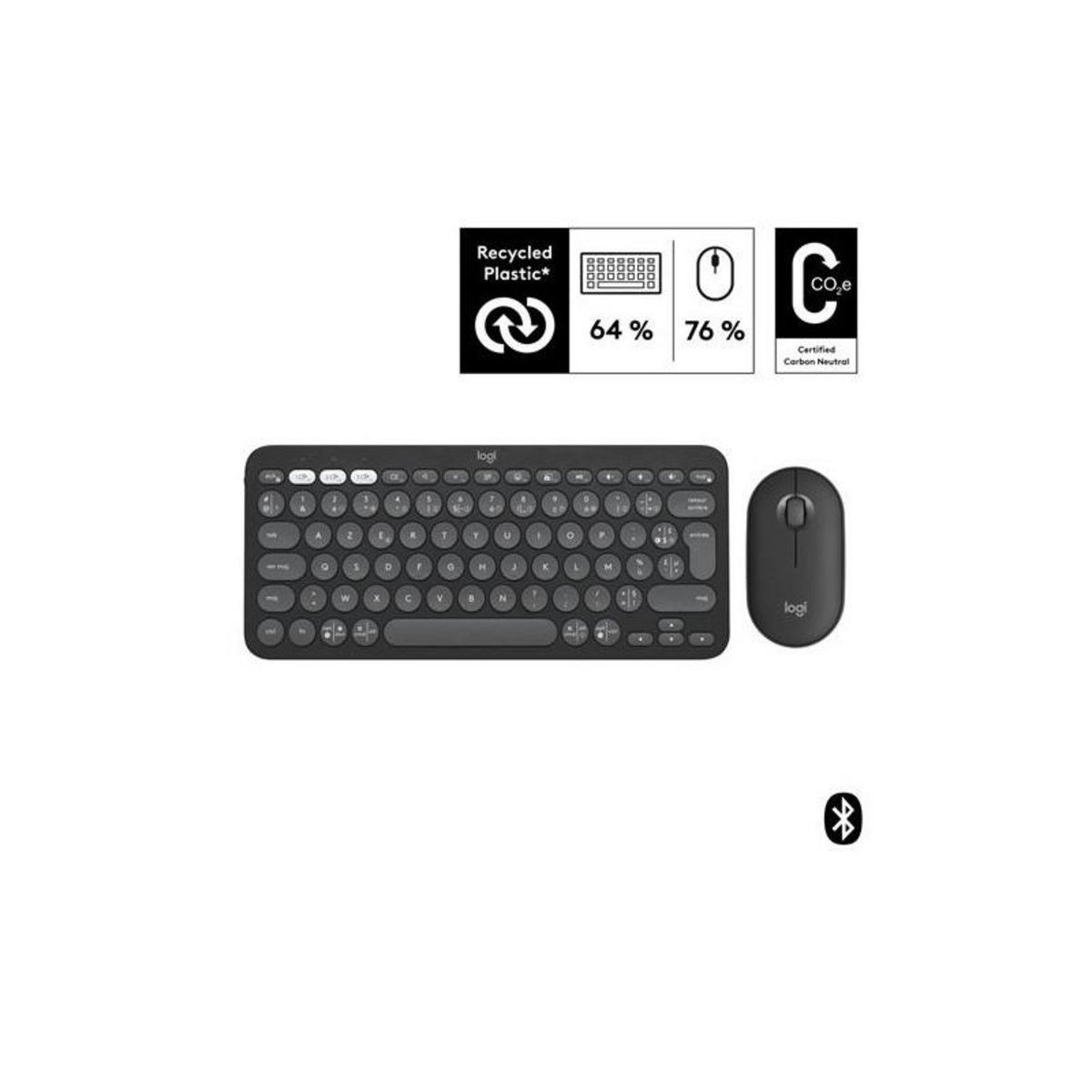 Logitech Ensemble clavier Azerty et souris sans fil Bluetooth Logitech Pebble 2 Combo Graphite