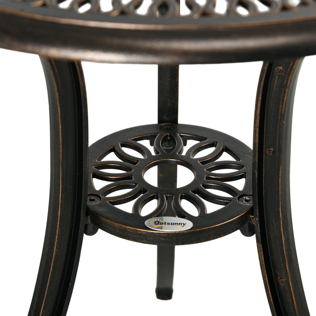OUTSUNNY Ensemble salon de jardin 2 places avec table ronde style rétro fonte alu effet bronze antique