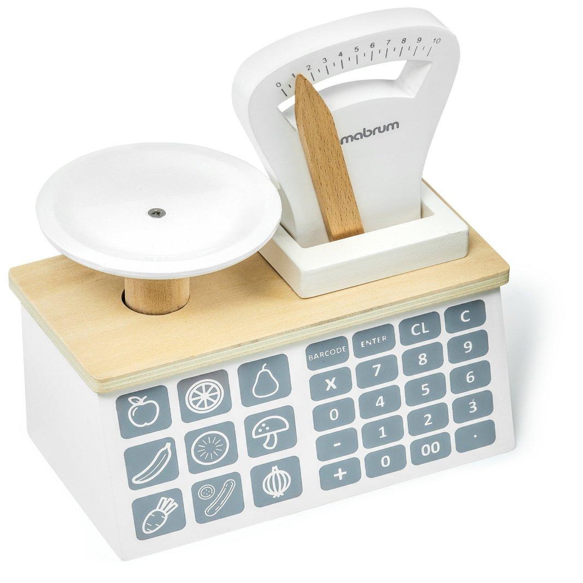 Voir la diapositive 5 : MAMABRUM Marchande Enfant en Bois 67 *46,5 *22 cm - Stand Vendeur Balance, Terminal avec Carte & 4 Pommes