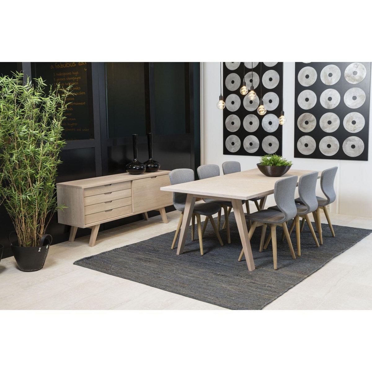 TOILINUX Buffet en panneaux de particules avec 4 tiroirs et 1 porte coulissante - Beige