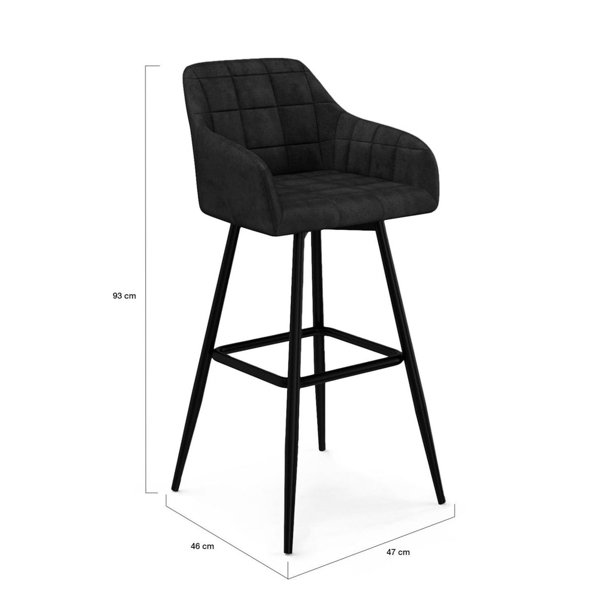 ID MARKET Lot de 4 tabourets de bar MADY avec accoudoirs en velours noir