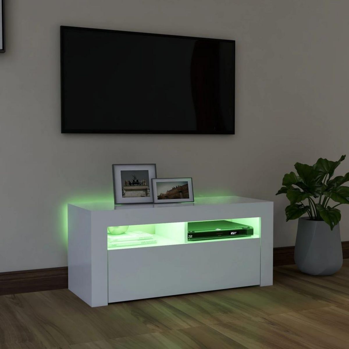 VIDAXL Meuble TV avec lumieres LED blanc 90x35x40 cm