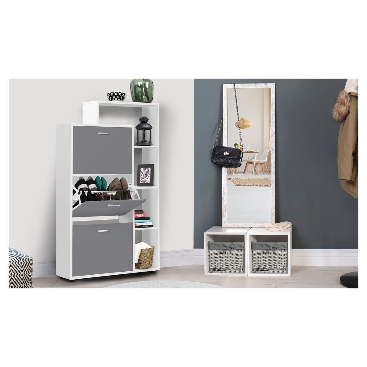 Meuble chaussures 3 portes avec étagère ZELIE