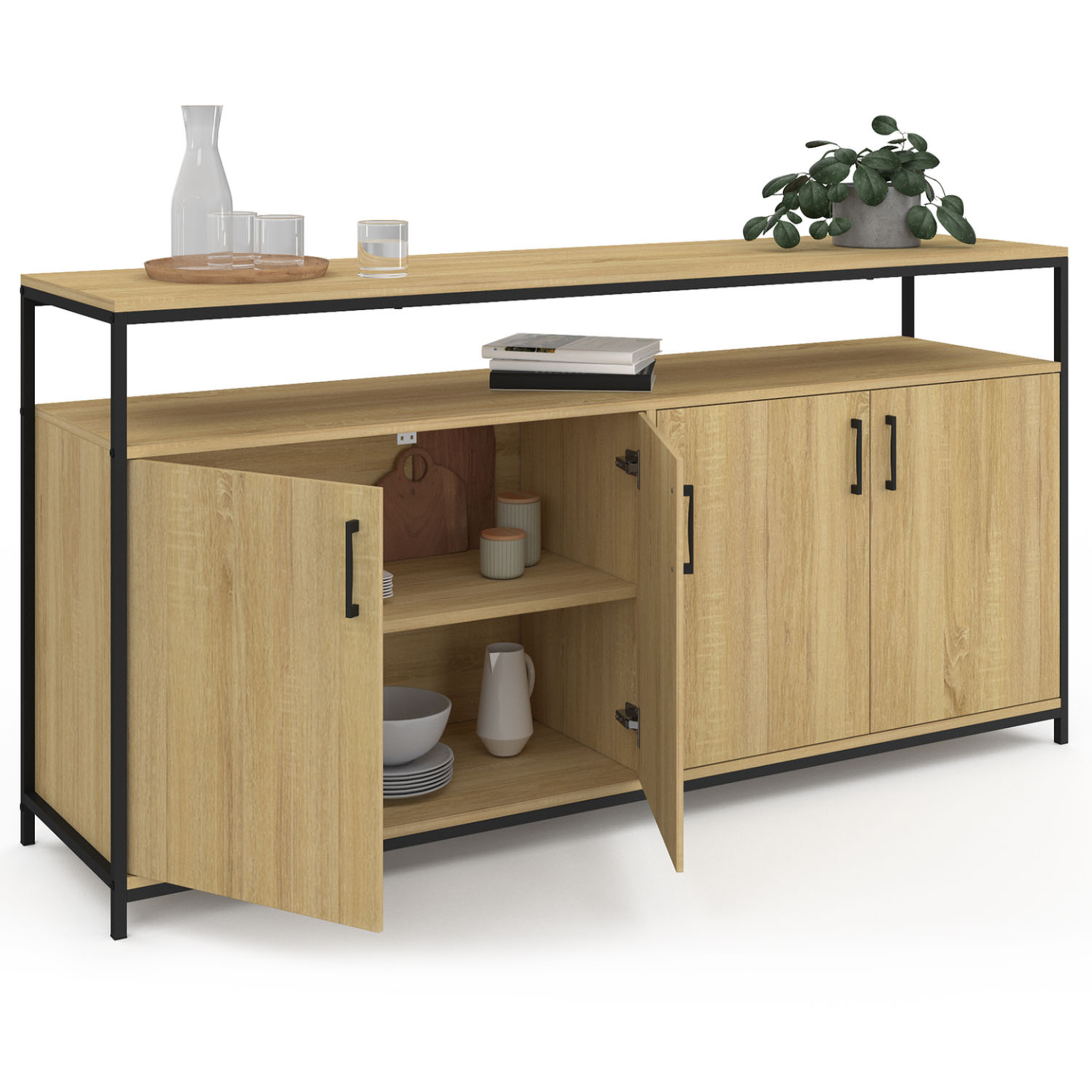Voir la diapositive 4 : ID MARKET Buffet 160 cm detroit 4 portes bois et noir design industriel