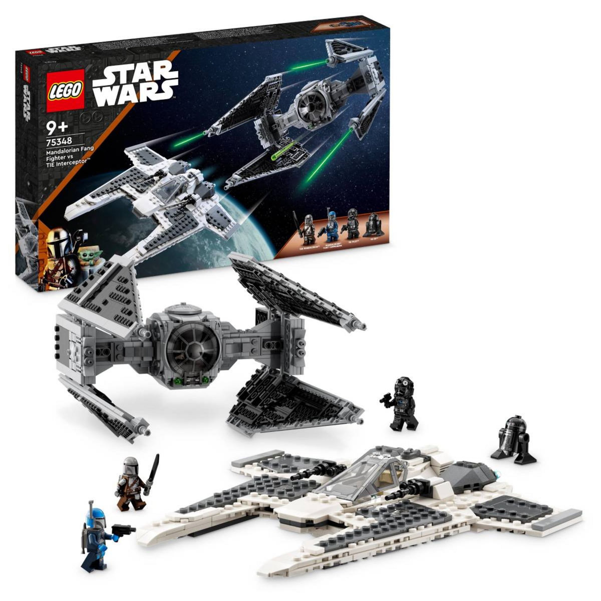 LEGO 75348 Star Wars Le Chasseur Fang Mandalorien Contre le TIE Interceptor, Jouet de Vaisseaux Spatiaux pour Enfants avec 3 Minifigurines, Figurine Droïde et Sabre Noir, Cadeau