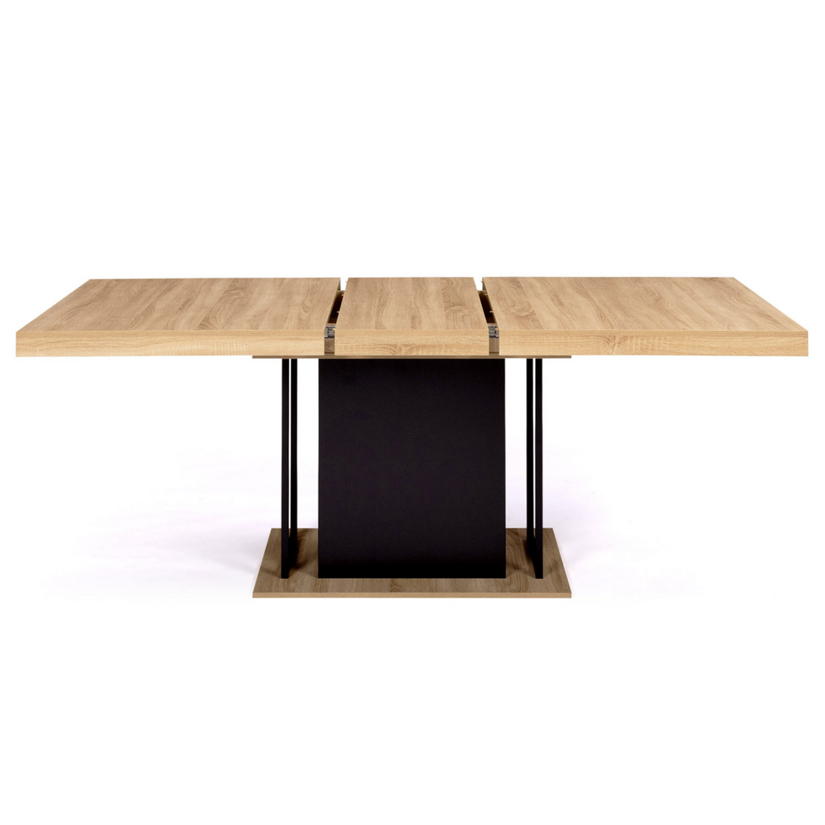 ID MARKET Table à manger extensible rectangle UGO 6-10 personnes bois façon hêtre et noir 160-200 cm